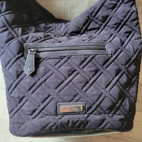 Vera Bradley Quilted Navy Hobo Shoulder Bag With Front Zipper Pocket & Adjustabl - Picture 3 of 10